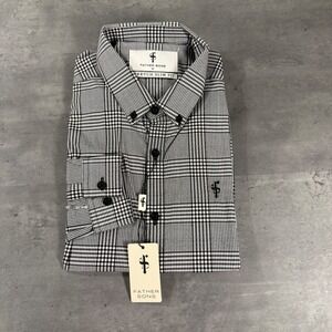 Father Sons Shirt M Stretch Slim Fit Wales Black White Glen Plaid Button Down